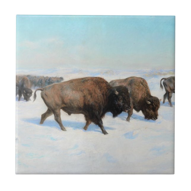 Bison i Snö (av Rosa Bonheur) Kakelplatta (Framsidan)