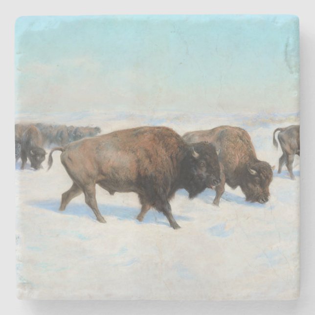 Bison i Snö (av Rosa Bonheur) Stenunderlägg (Framsidan)