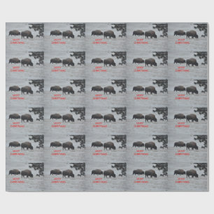 Bison i snöjul som slår in papper presentpapper