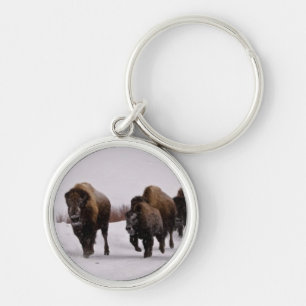 Bison i vinter rund silverfärgad nyckelring