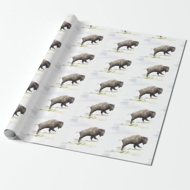 Bison i vinterstorm presentpapper (Utrullad)