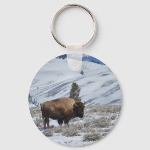 Bison i Winter Mountains of Yellowstone Nyckelring