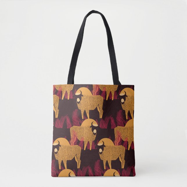 Bison in a field in high grass seamless pattern tygkasse (Framsida)