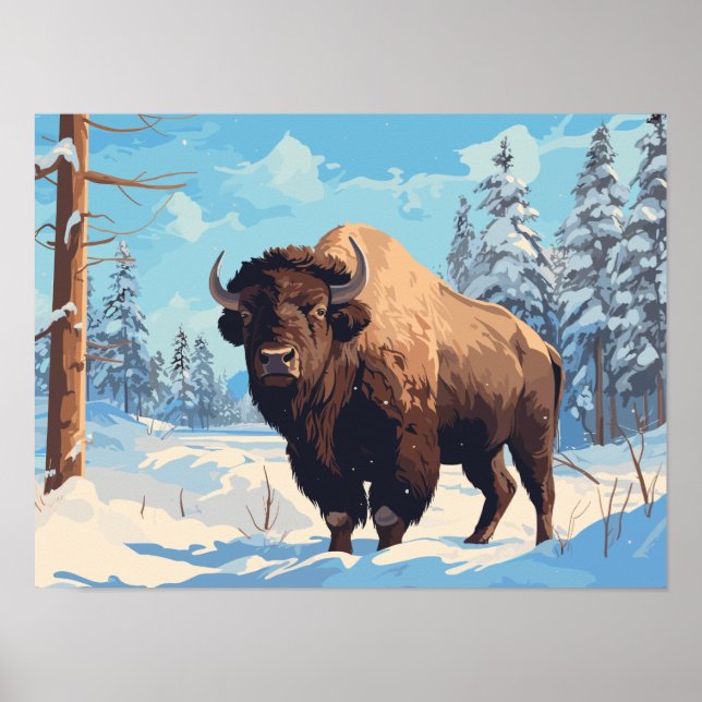 Bison in Snowy Forest - Ai Postcard Poster (Framsidan)