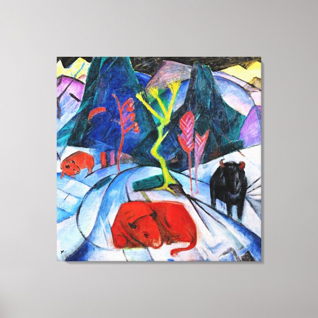 Bison in Winter, målare av Franz Marc Canvastryck (Framsida)