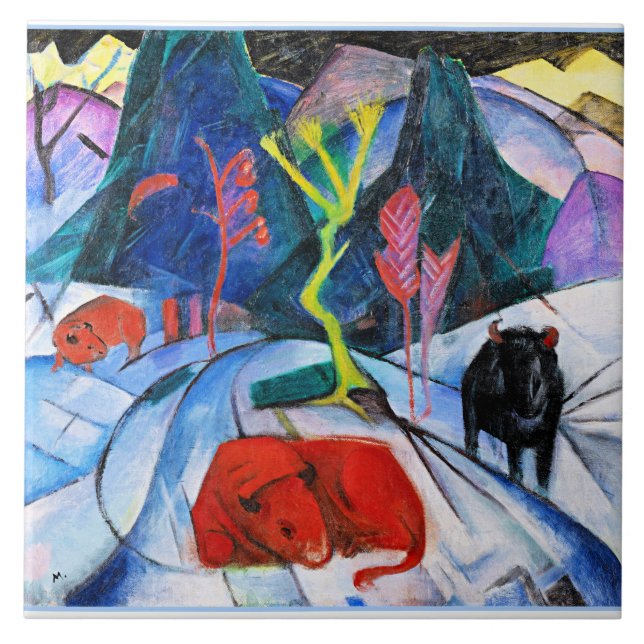 Bison in Winter, målare av Franz Marc Kakelplatta (Framsidan)