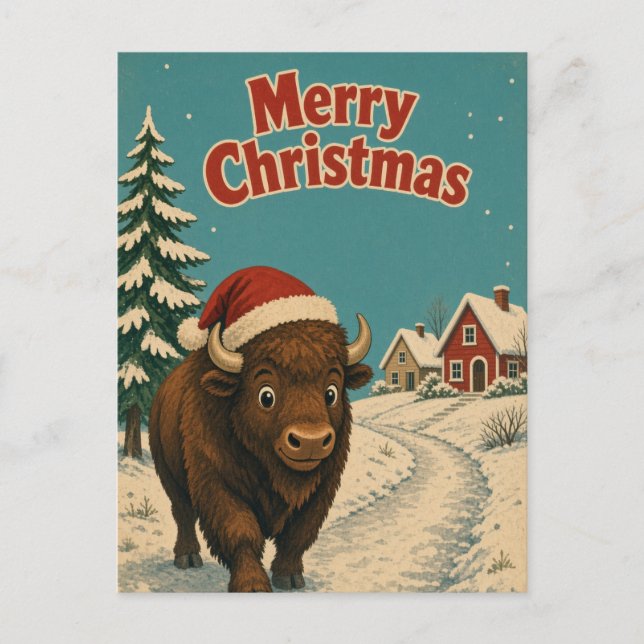 Bison Isig Väg Djur Jul Vykort (Framsida)