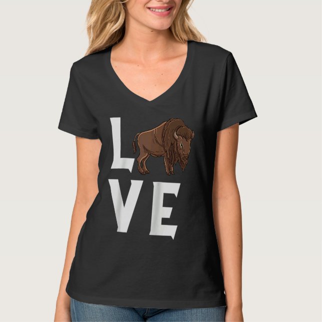 Bison Love Cow Buffalo National Park Western Wildl T Shirt (Framsida)