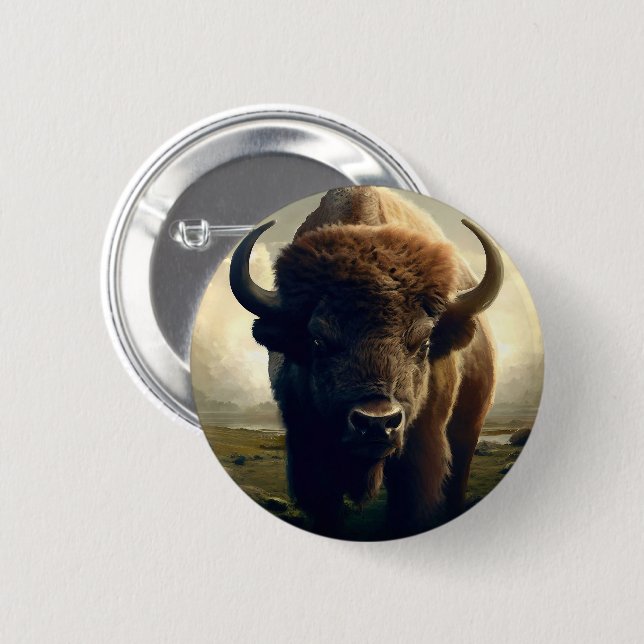 Bison-målning Knapp (Framsida & baksida)
