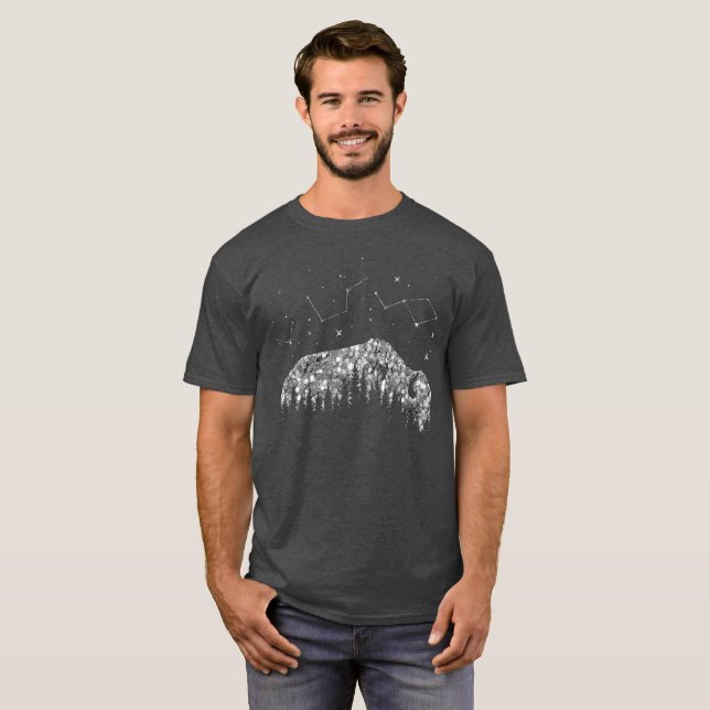 Bison Måne Måne Stars Galaxy Grått Trekking Travel T Shirt (Hel framsida)