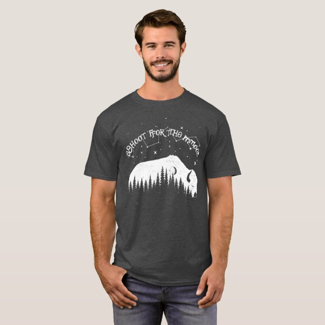 Bison Måne Wood Stars Dream Big Trekking Travel T Shirt (Hel framsida)
