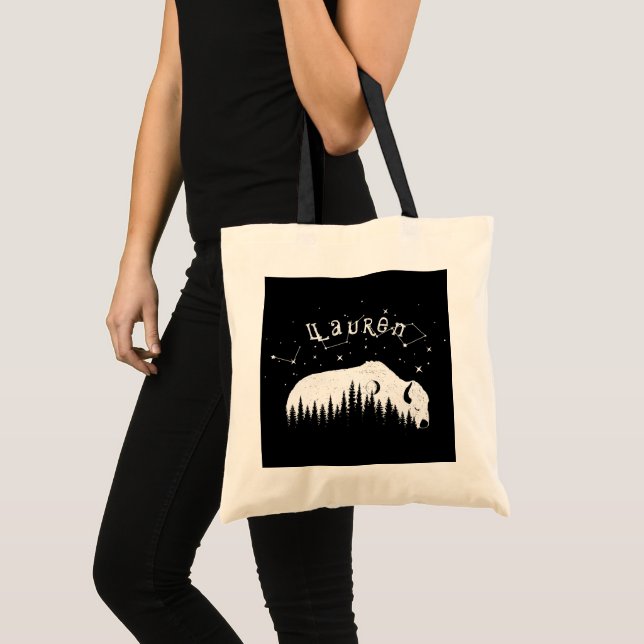 Bison Måne Wood Stars Galaxy Grått Trekking Travel Tygkasse (Framsida (produkt))