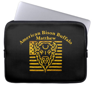 Bison med amerikansk flaggabakgrund laptop fodral