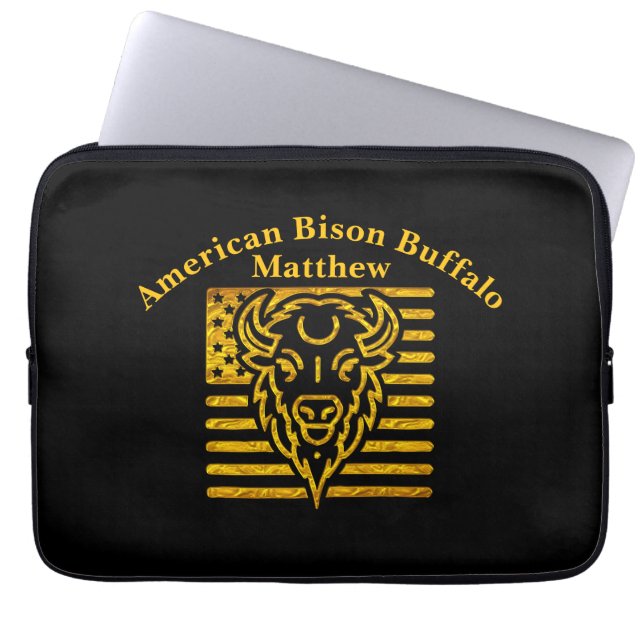 Bison med amerikansk flaggabakgrund laptop fodral (Framsidan)