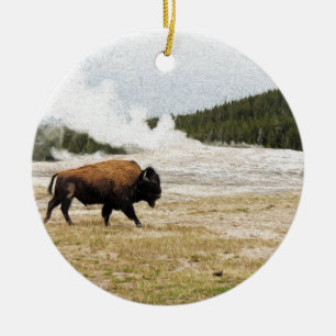 Bison och gammalt troget julgransprydnad keramik