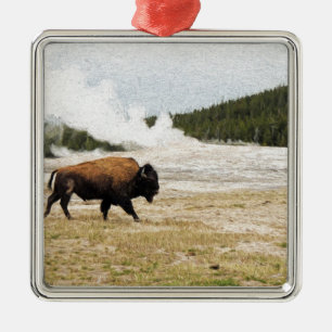 Bison och gammalt troget julgransprydnad metall