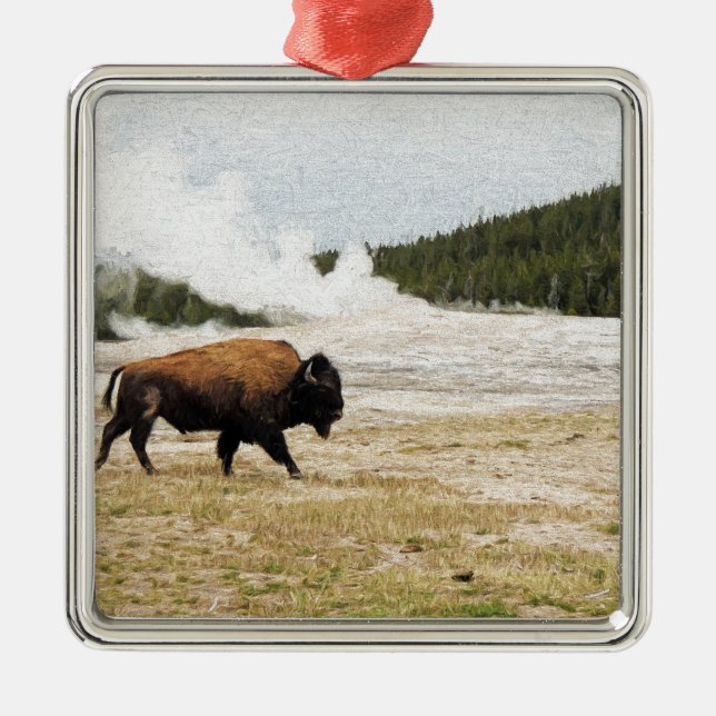 Bison och gammalt troget julgransprydnad metall (Framsidan)
