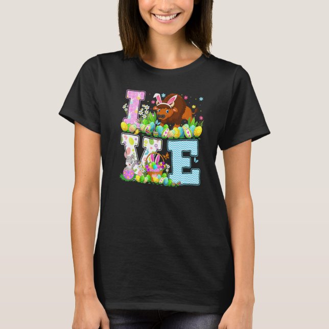 Bison Påskägg Hunt Funny Kärlek Bison Påsk Sund T Shirt (Framsida)