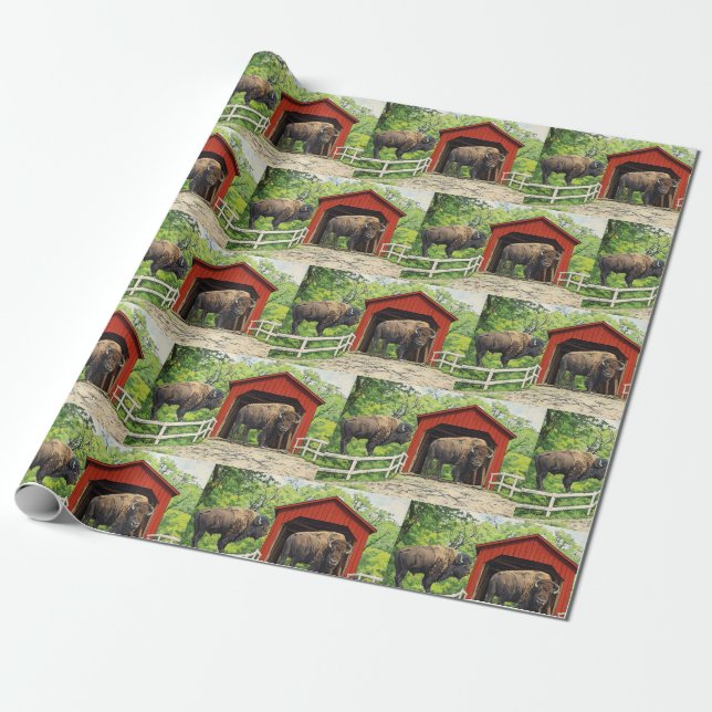 Bison Red Covered Bridge Presentpapper (Utrullad)