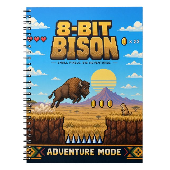 Bison, Retro 8-Bit Pixel Art Anteckningsbok (Framsidan)