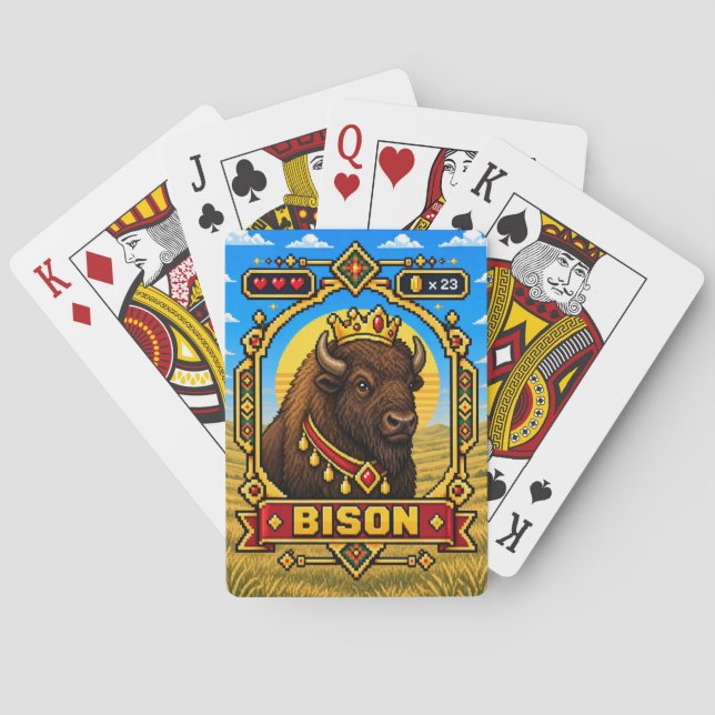 Bison Retro 8-Bit Pixel Art Casinokort (Baksidan)
