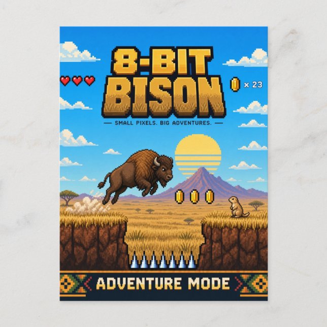Bison, Retro 8-bitars pixelkonst Vykort (Framsida)
