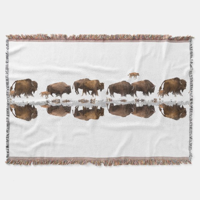 Bison Roaming i Winter Snö | Filt (Framsidan)