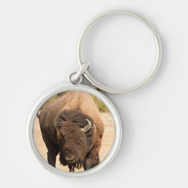 Bison Rund Silverfärgad Nyckelring (Framsidan)