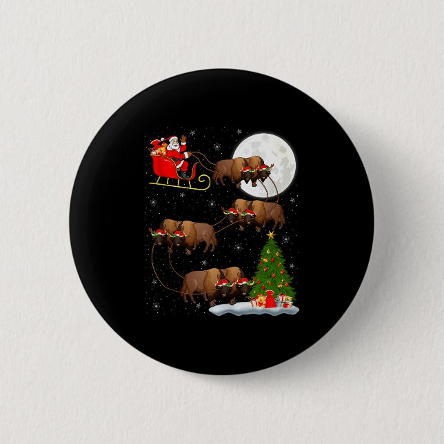 Bison Santa Sleigh Flying Funny Magical Christmas  Knapp (Framsida)