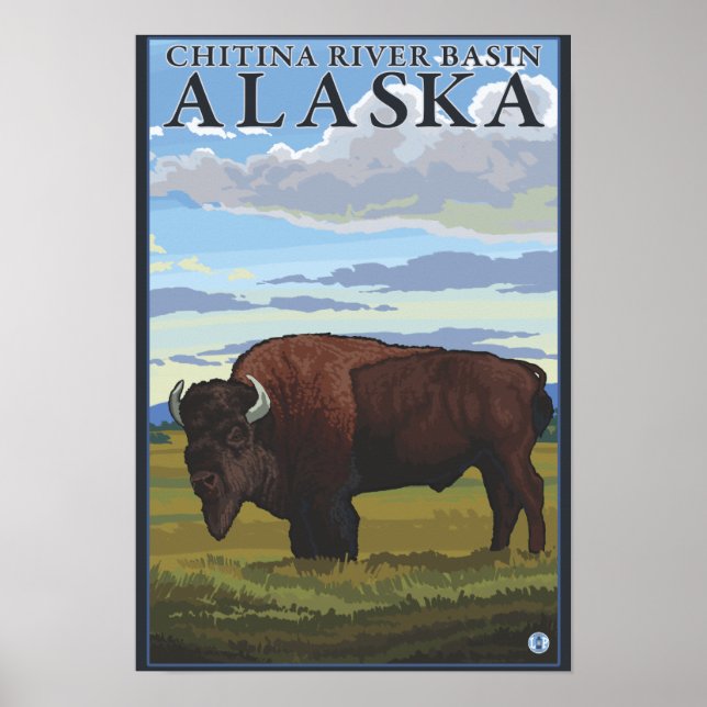 Bison Scene - Chitina River Basin, Alaska Poster (Framsidan)