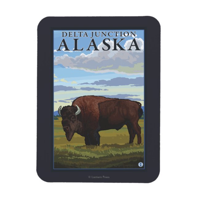 Bison Scene - Delta Junction, Alaska Magnet (Vertikal)