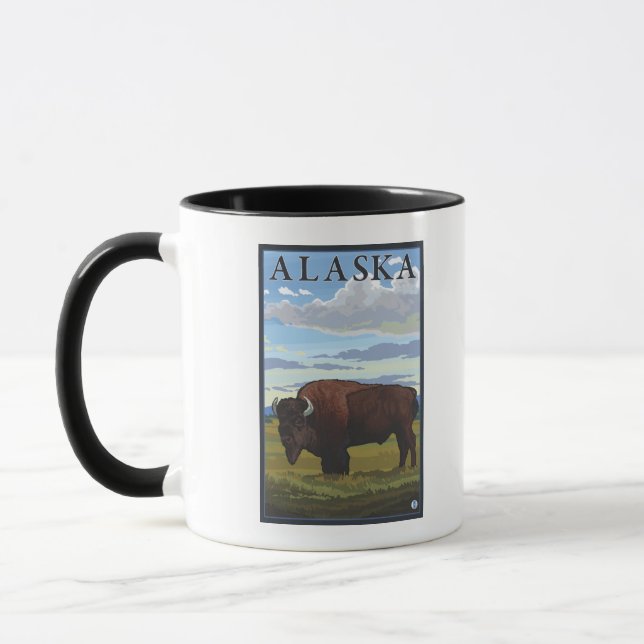 Bison Scene-Vintage resor Poster Mugg (Vänster)