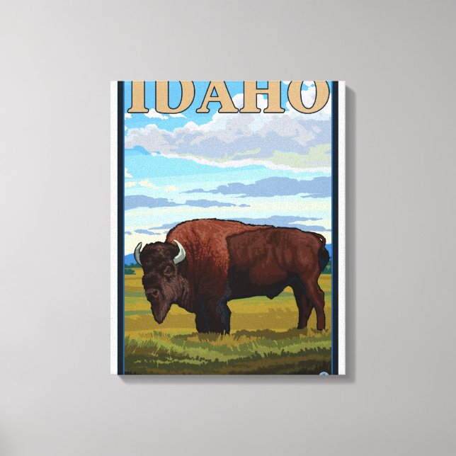 Bison SceneIdahoVintage Travel Poster Canvastryck (Framsida)