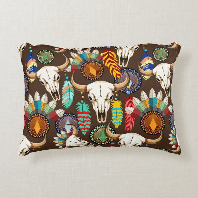 Bison skalle Native American emblem Prydnadskudde (Framsidan)