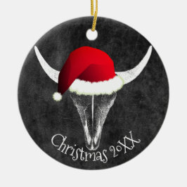 Bison Skull med jultomten jul Ceramic Ornam Julgransprydnad Keramik