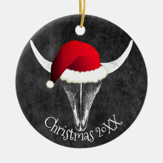 Bison Skull med jultomten jul Ceramic Ornam Julgransprydnad Keramik (Framsidan)