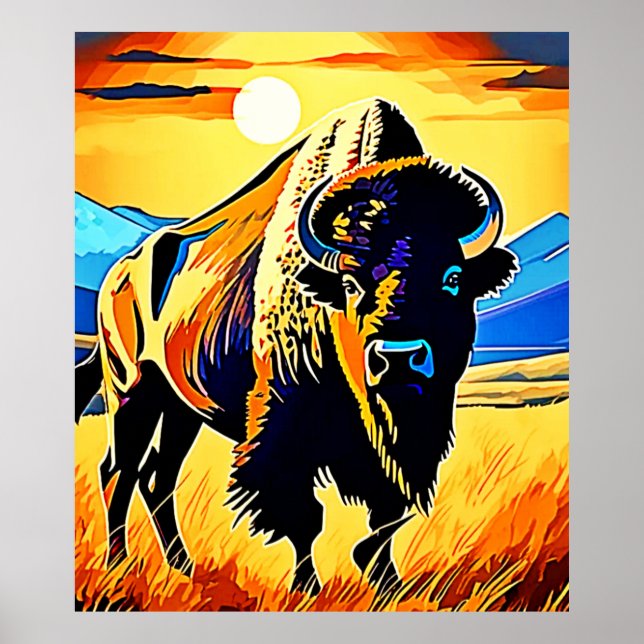 Bison Solnedgång Majestät Design Poster (Framsidan)