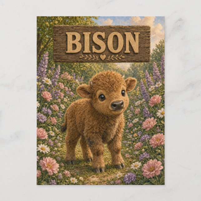 Bison Söt Bebis Saga Barnkammare Djur Vykort (Framsida)