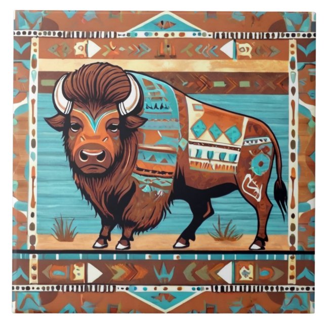 Bison Southwest Southwest Buffalo Decorative Kakelplatta (Framsidan)