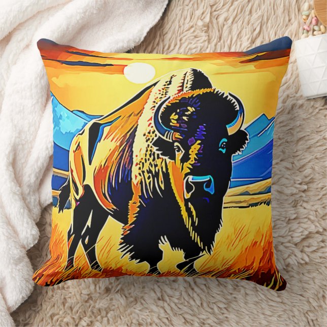 Bison Sunset Majesty Design Kudde (Filt)
