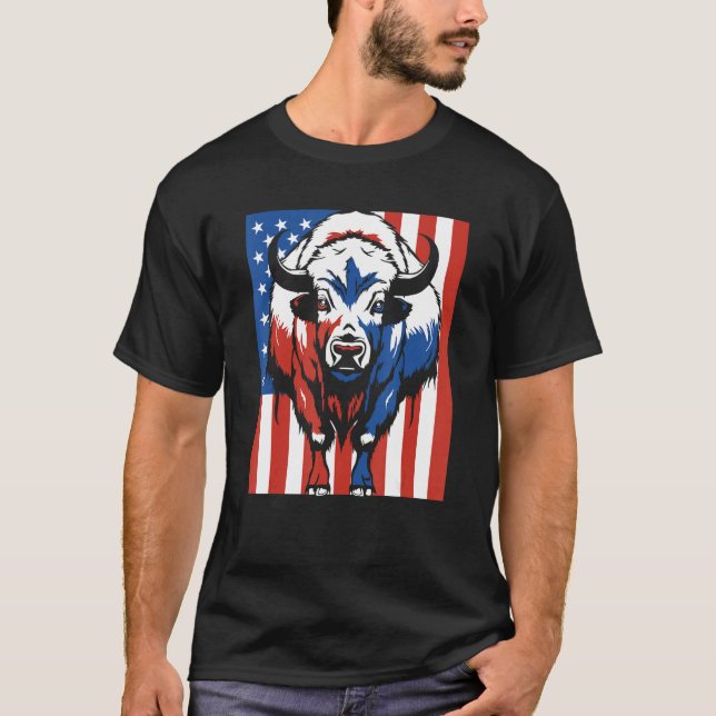 Bison Us Flag Wildlife American  Animal Bison T Shirt (Framsida)