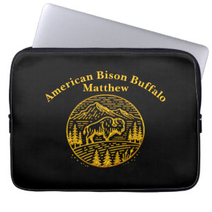 Bison vid solnedgång i bergslandskap laptop fodral