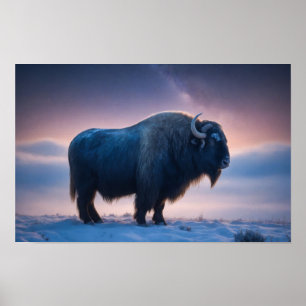Bison Vild Majestic Animal A Starry Galaxy Night Poster
