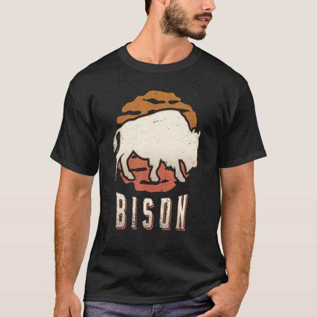 Bison Vintage Retro Classic Animal Sunset T Shirt (Framsida)