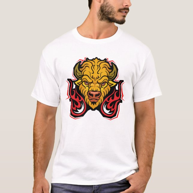 Bison Walking Through Fire T Shirt (Framsida)