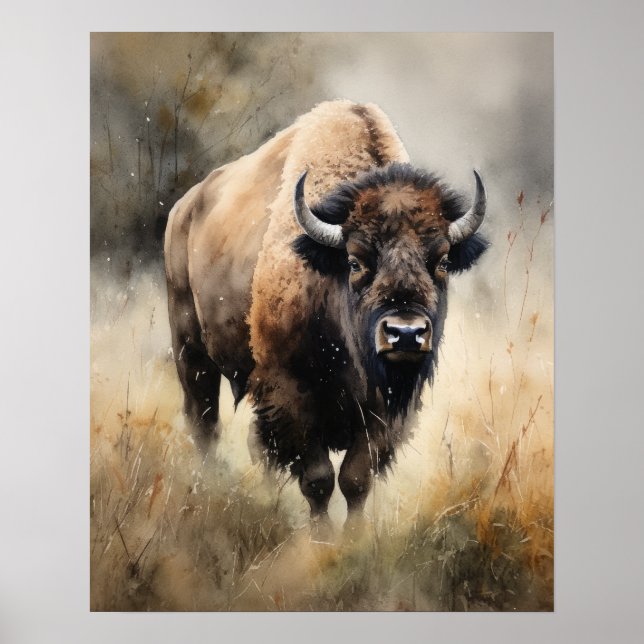 Bison Woodland Animal Art Print Poster (Framsidan)
