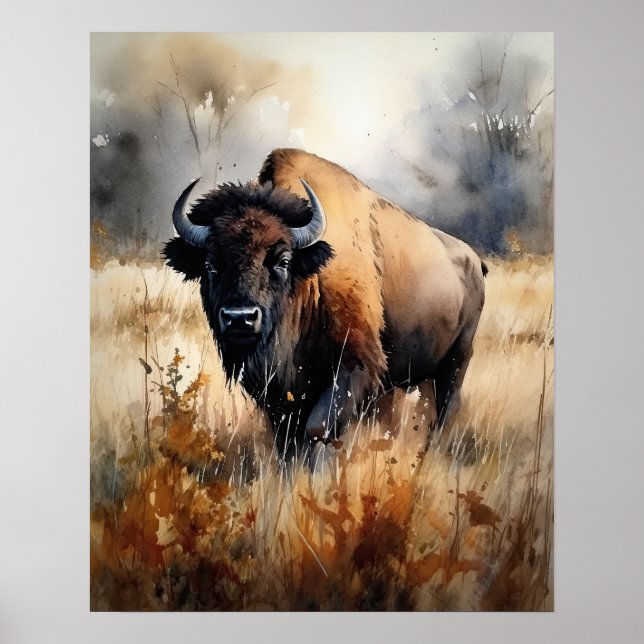 Bison Woodland Animal Art Print Poster (Framsidan)