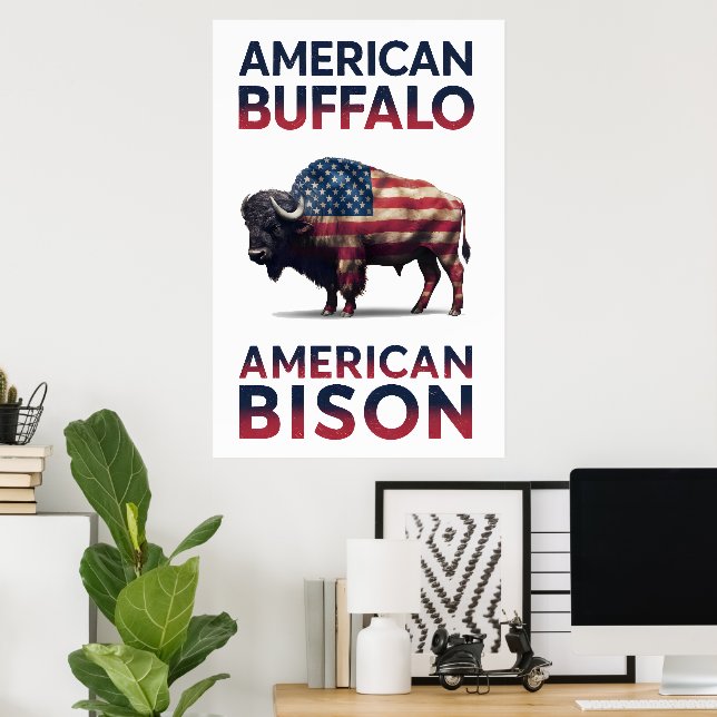 Bison Wrapped in Stars och stripes Poster (Hemmakontoret)