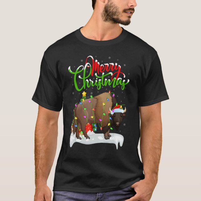 Bison   Xmas Decorations Santa Bison Christmas T Shirt (Framsida)