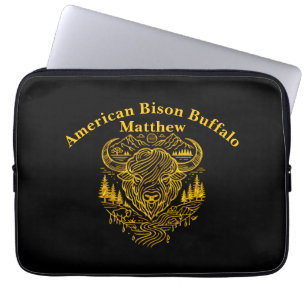Bisonbuffelillustration i ett naturskönt landskap laptop fodral